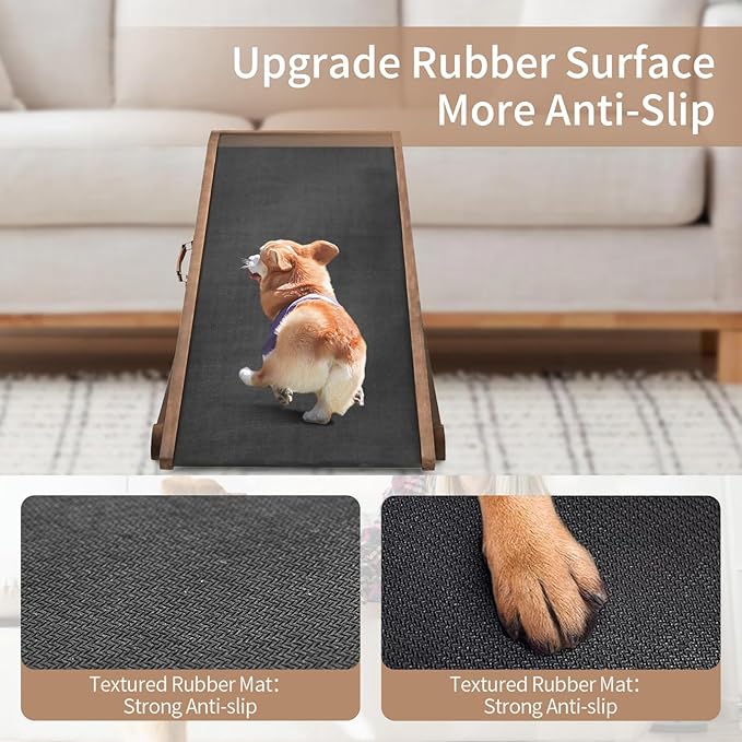SLSY Dog Ramp for Bed, Couch & Car, Foldable Pet Ramp for Small Dogs and Cats, 4 Adjustable Heights 13.7''–19.6", Portable Stable Wooden Pet Steps with Non-Slip Pad for Sofa or Stairs