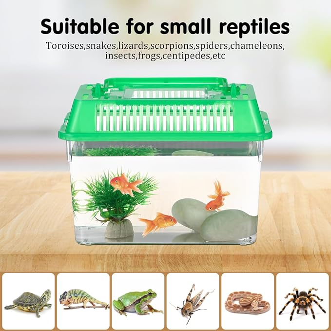 PRETYZOOM Portable Fish Tank Pet Box Small Plastic Aquarium with Handle Mini Handheld Fish Bowl 5.9 Inch for Home and Travel Use