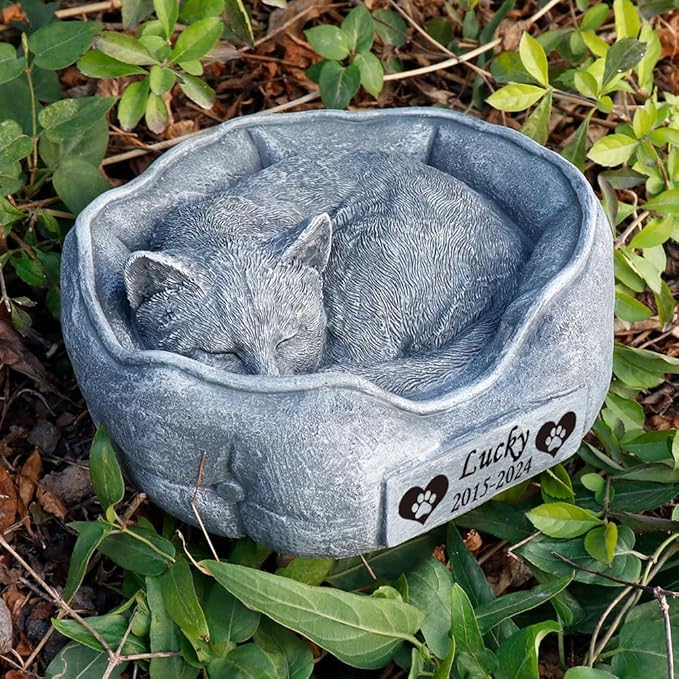 Generic Cat Memorial Garden Stones with A Sleeping Cat Statue Waterproof Cat Grave Markers Tombstones Cat Headstone Loss Cat Memorial Sympathy Gifts, 7.8"" x 4.7""x3.9"", as shown as picture
