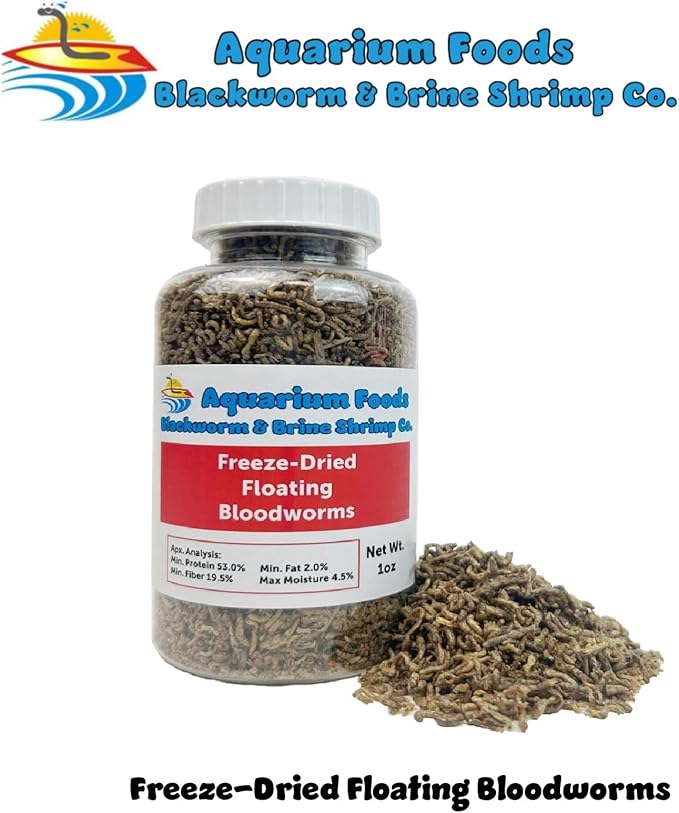 Aquatic Foods Inc. Freeze-Dried Bloodworms for Tropical Fish Fry, Babies, Guppies, Tetras, Bettas, Small Fish…1oz Bottle