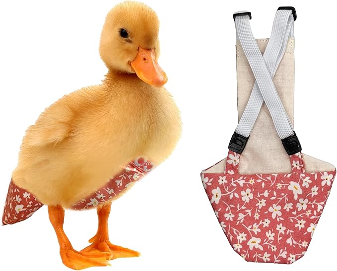 Chicken Diapers Duck Diaper Diaperalls for Hens, Roosters, Ducks, Ducklings - Reusable, Adjustable by Uni Infinity (Pink Floral, Duck Small, 1, Count)