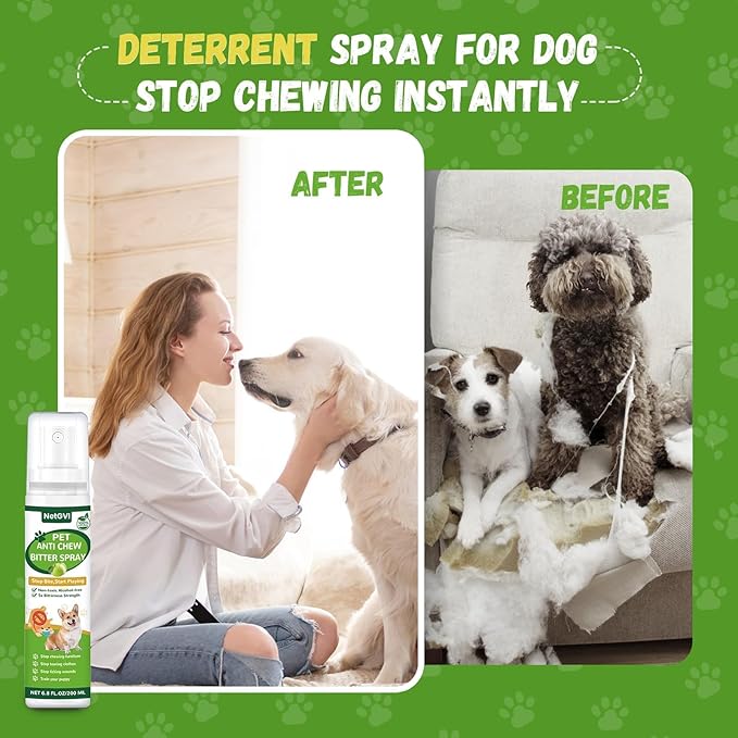 No Chew Spray for Dogs, Bitter Apple Spray for Dogs Cats Anti Chewing Licking from Furniture, Bandages, Dog Training & Behavior Aids Spray, Indoor & Outdoor Use, 200ML 1Pack