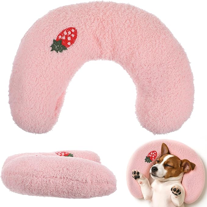 U-Shaped Pillow for Pets, Soft and Fluffy Pet Calming Pillow, Half Donut Cuddler with Cute Embroidery Pattern, can Support Pet's Neck, Machine Washable, Suitable for Cats, Dogs, and Other Pets