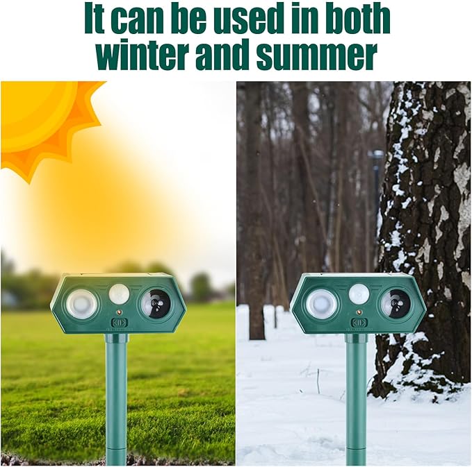 Solar Animal Repellent Outdoor, Deer Repellent, Squirrel Repellent, Ultrasonic Mouse Repellent,Cat Repellent Outdoor Etc,Devices Motion Detection Waterproof with LED Flash Lights for Yard Farm Garden