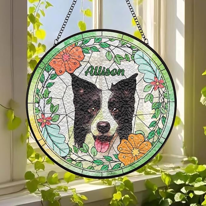 Custom Dog Portrait Stained Glass Catcher, Pet Memorial Stained Glass Photo Catcher, Staineds Glass Dog Memorial, Loss of Dogs Sympathy Gift Personalized, Pet Loss Gifts /9