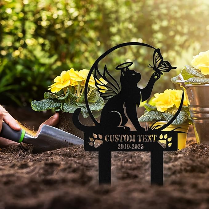 Custom Cat Grave Marker Outdoor, Personalized Metal Cat Memorial Grave Stake with Name and Date, Outdoor Waterrproof Cats Memorial Plaque