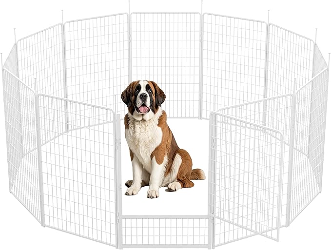 SunsGrove Indoor Dog Playpen with Wider Door, 50 inch 12 Panels Non Slip Dog Pen Indoor, Anti Rust Dog Fence, Free and Safe Play, White