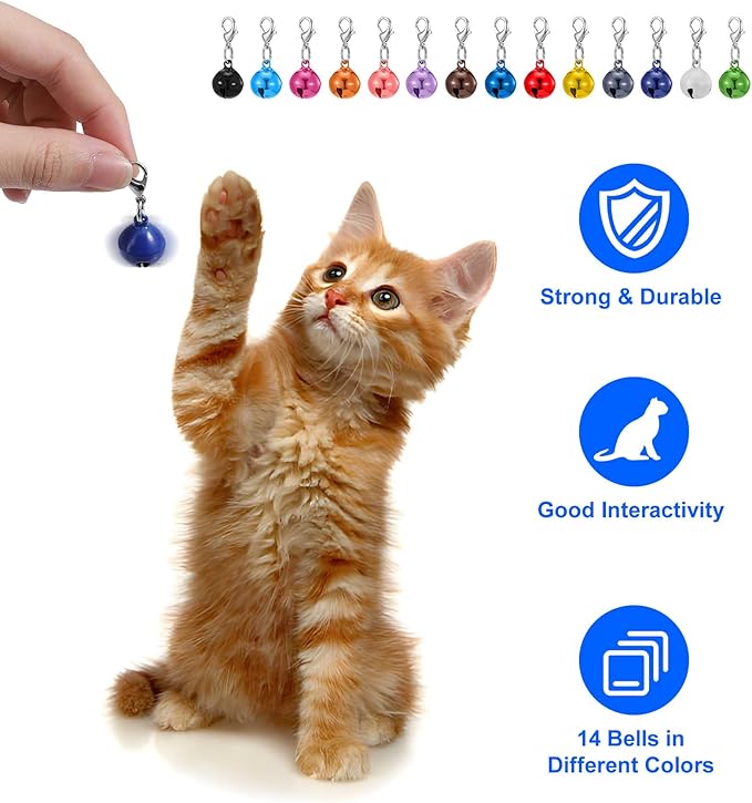 14 Pack Cat Collar Bell, Small Bells for Cat Collars with Keychain, Loud & Lightweight for Puppy, Kitten & Small Pets