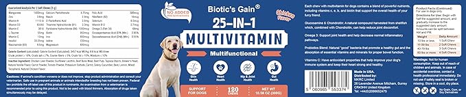 Biotic’s Gain 25-in-1 Multivitamin for Dogs | Chicken Flavour Soft Chews | Supports Skin, Heart, Hip & Joint and Gut Health | Daily Nutrient Boost for All Breeds (25 in 1 Multivitamins)