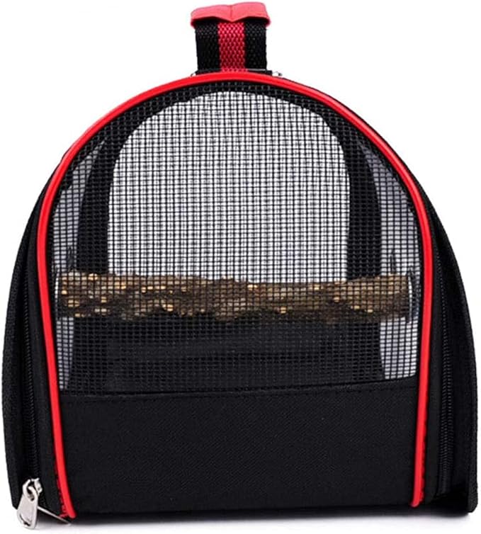 qiuqiu Bird Carrier Bag, Multifunctional, for Pets, Parrots, Cage, Light, Portable, with Shoulder Strap, Breathable, Double Zipper, Outdoor, Camping, Transparent-Red