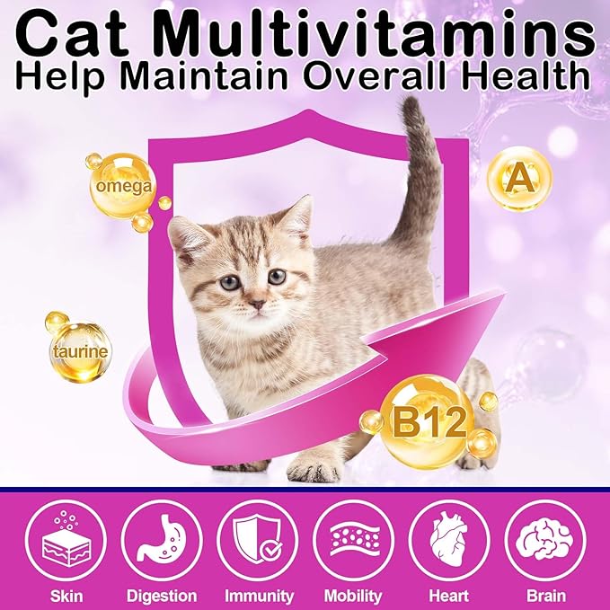Cat Grass Treats for Cats & Kittens, 15-in-1 Multivitamin Crunchy & Creamy Chews with Omega 3, Lysine & Probiotics for Immune Health, Joint Support, Skin & Coat Care and Digestion Aid, Chicken Flavor