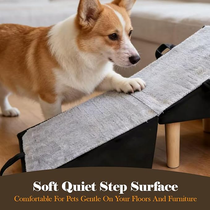 Split Ottoman Dog Ramp for Couch and Low Bed, 2-in-1 Foldable Dog Stairs for Small Dogs and Cats, Wooden Pet Ramp with Non-Slip Surface, Portable Step Stool Design, Black