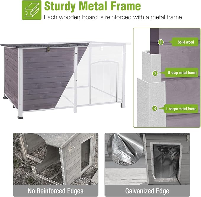 GUTINNEEN 59" Extra Large Heated Outdoor Dog House for Large Dogs Insulated, Thermostat-Controlled Heating with Full 6-Sided Insulation, Metal Frame, Spacious, Cozy, and Safe Winter Shelter (Grey)