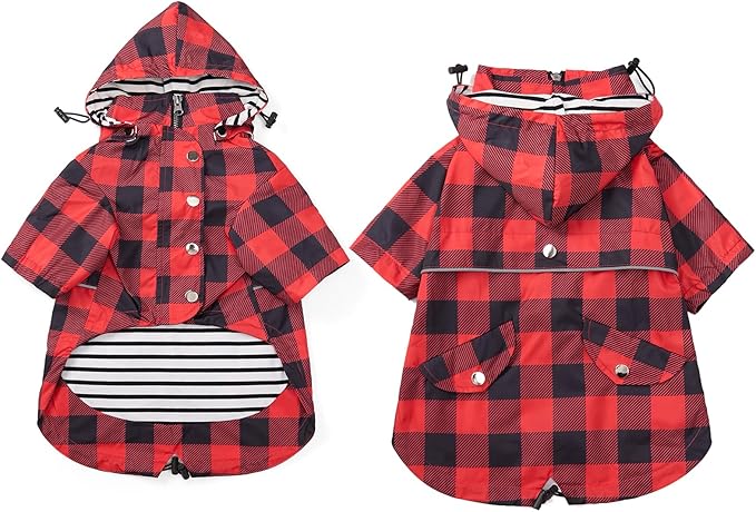 Dog rain Coat Waterproof Raincoat Puppy Jacket with Legs Buttons Zipper Hood Drawstring Fit for Yorkie Terrier Schnauzer Poodle Border Collie Labrador Golden Retriever 8lbs to 80lbs Red XL