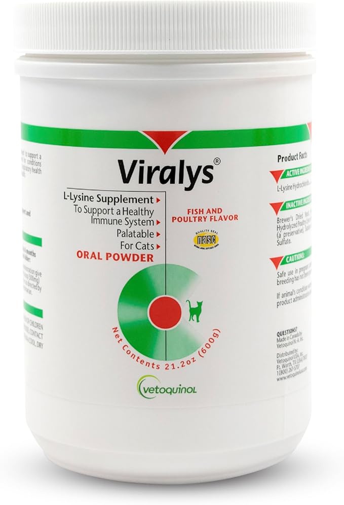 Vetoquinol Viralys - Lysine Supplement for Cats & Kittens - Supports Eye Wellness, Respiratory Health & Immune Strength - Flavored Oral Powder for Easy Feeding & Daily Use - 600 Grams