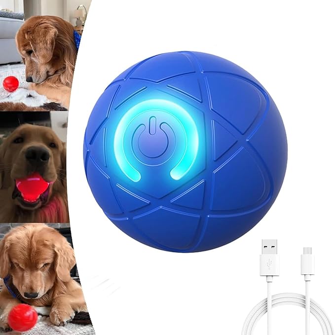 2025 LED Interactive Dog Ball Shaky for Lighted Electric Ball Thrower Launcher USB Rechargeable Automatic Moving Dog for/Small/Medium/Large Dogs (Blue)