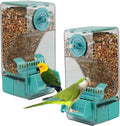 Bird Feeder No Mess 2PCS Automatic Clear Bird Seed Food Container Acrylic Parrot Feeder Dispenser Cage Accessories for Parakeet Budgies Cockatoo Canary Love Bird (Blue)