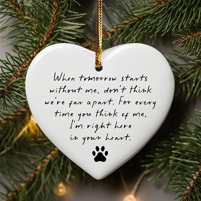 Pet Memorial Ceramic Heart Keepsake, “When Tomorrow Starts Without Me” Remembrance Ornament for Dog or Cat, Loving Memory Sympathy Decor with Gift Box, Pet Loss Bereavement Hanging Heart