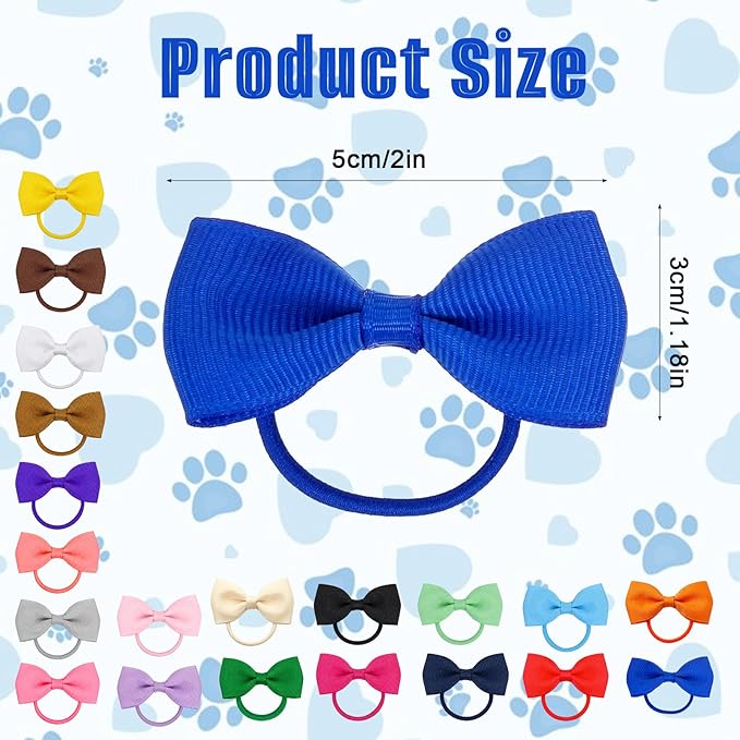 40 Pcs Hair Bows for Dogs, 2 Inches Small Puppy Hair Bows with Rubber Bands Dog Hairs Clips for Yorkie Doggies Cat Kitten Rabbit Pet Grooming