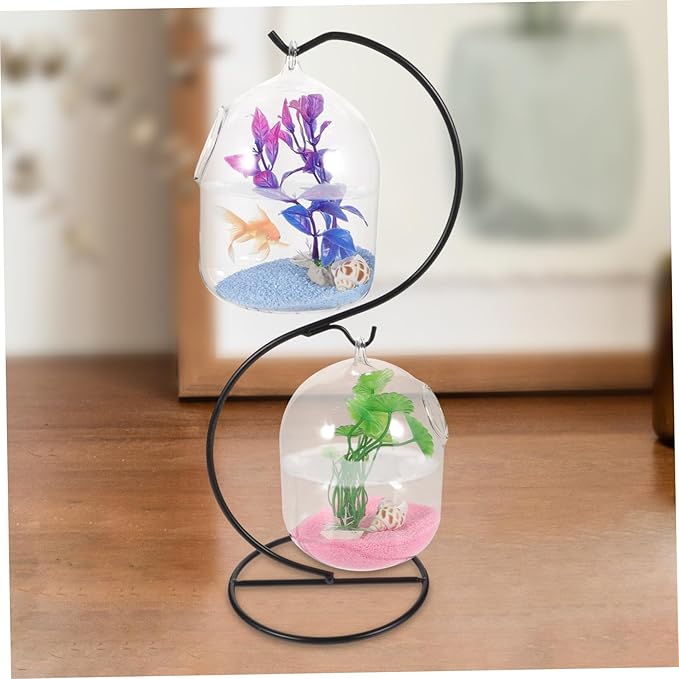 BESTOYARD Hanging Fish Tank with Stand 13In Desktop Aquarium Mini Betta Fish Bowl Tabletop Tank for Home Office Garden Decoration