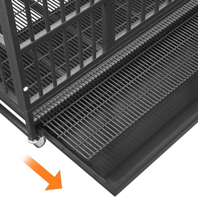 48 inch Heavy Duty Indestructible and Escape-Proof Dog Crate Cage Kennel for Large Dogs, High Anxiety Dog Crate with Removable Wire Trays and Wheels, Extra Large XL XXL, Silver