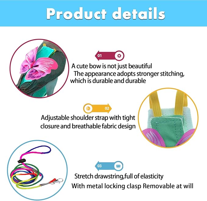 Bird Diapers Harness and Leash Parrot Diapers Parrot Flight Clothes Suit Bird Clothes Washable Bird Nappy Recovery Diapers for Small Medium Birds Parakeets Parrot Cockatoos Cockatiel Macaws-Large