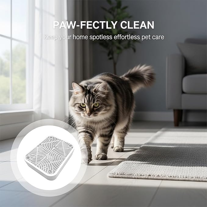 Cat Litter Box Ramp, 11.8 x 9.8 x 2 in, with Filter Function, Effectively Clean Cat Paws, Prevent Litter Scatter, White
