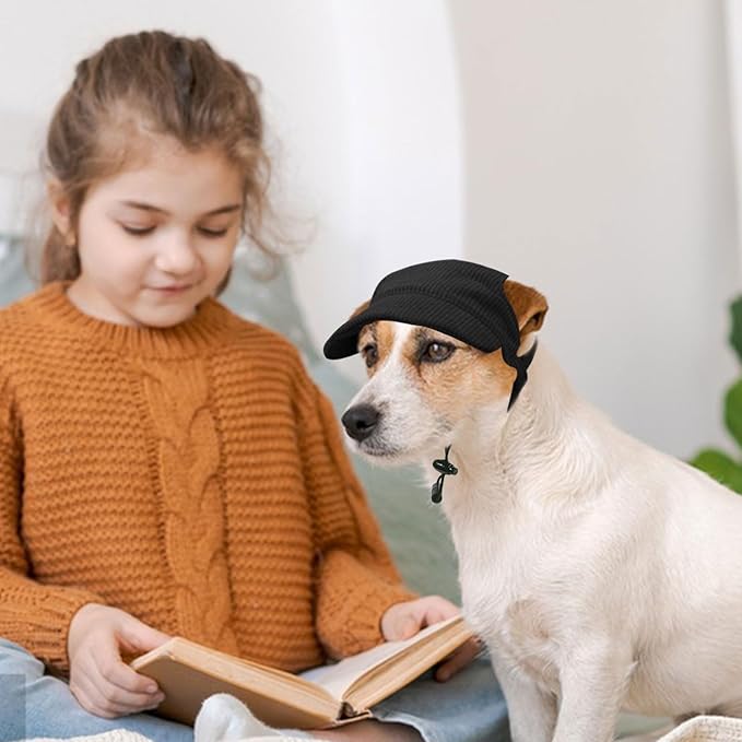 Dog Baseball Cap, Dog Cat Summer Beach Visor Hat with Ear Holes, Adjustable Puppy Sunbonnet Headdress (Black, Small)