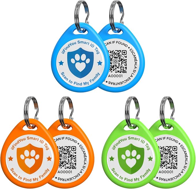 3 Pack Cat Tags Personalized Small, QR Code Cat Name Tags for Kitten Collar, Scan Location Alerts, Blue,Orange,Green S