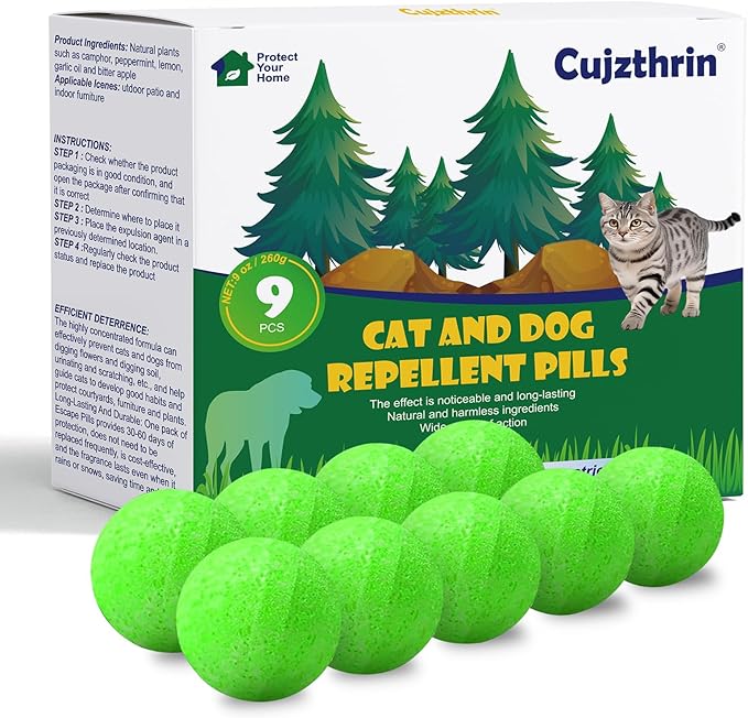 Natural Peppermint Cat & Dog Repellent, 9 Pack – Plant-Based Formula, Safe for Pets & Kids, 6-Month Protection, Indoor & Outdoor Use for Yard, Garden, Furniture