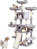VEVOR Cat Tree for Indoor Cats, 68.5" Cat Tower with 2 Cat Condos, Sisal Scratching Post, Hammocks, Top Perches, Jumping Platforms and Ramp, Cat Furniture Activity Center with Hang Balls, Light Grey
