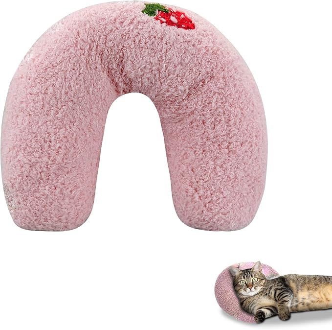 Andiker Pillows for Cats, U Shape Soft Fluffy Kitten Pillow to Lay On Cat Bed Pillow Ultra Soft Pet Pillow for Cat Fluffy Cats Pillows for Indoor Cats and Puppies to Improve Sleep Quality(Pink)