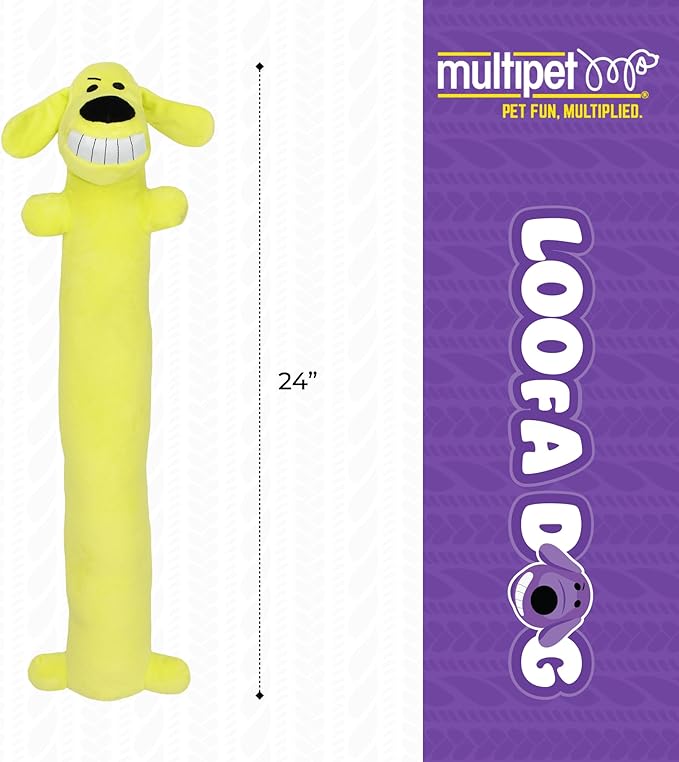 Multipet Original Loofa Dog Plush Toy - Squeaky Toy for All Dogs - Extra Soft Plush - Stuffed Animal Dog Toys for Playing (1 Count, 24”, Random Color Surprise)