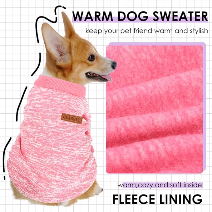 3 Pack Dog Sweaters for Small Dogs Girl Boy Winter Fleece Clothes Warm Soft Dog Sweatshirt Outfit for Dogs Cats Pet Apparel