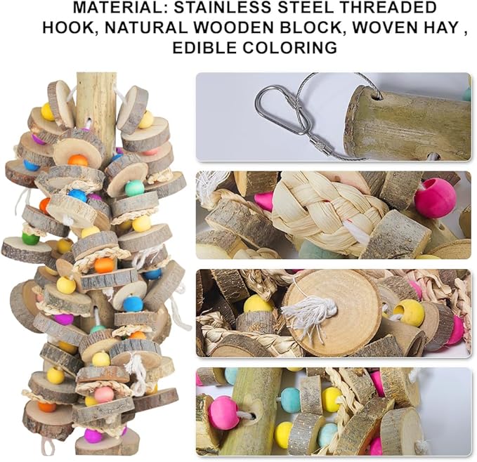 Large Bird Toys for Parrots Toys Natural Colored Wooden Bird Cages Chew Accessories for Macaws, Cockatoos, African Grey, and Amazon Parrots