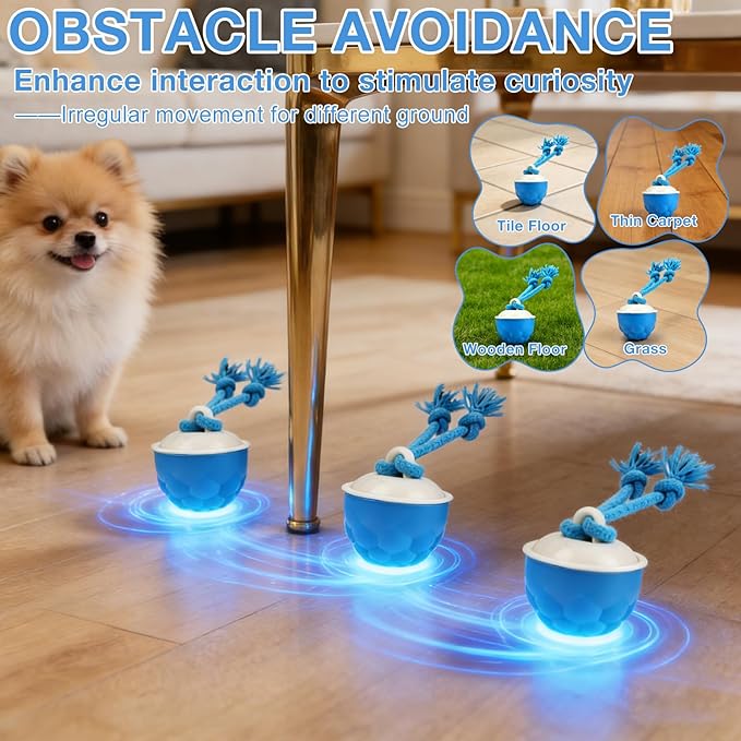 Interactive Dog Toys, 2026 Upgraded Motion Activated Automatic Rolling Ball Toys, USB Rechargeable for Small/Medium/Large Dogs Balls (Blue)
