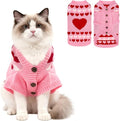 EXPAWLORER Cat Valentines Outfit Sweater Cardigan - Valentine's Day Knit Cat Clothes, Soft Puppy Sweater with Sleeve, Cute Warm Pet Clothing Knitwear, Kitten Coat for Girl Boy Cats, Love Heart M