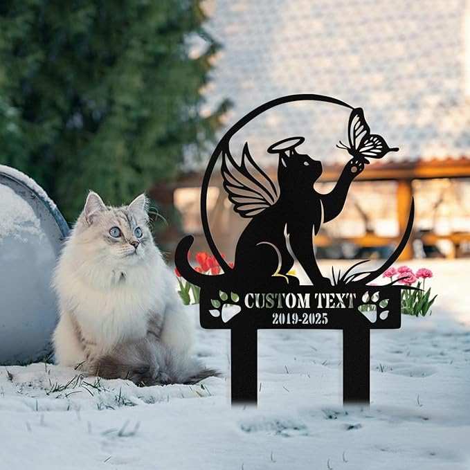 Custom Cat Grave Marker Outdoor, Personalized Metal Cat Memorial Grave Stake with Name and Date, Outdoor Waterrproof Cats Memorial Plaque