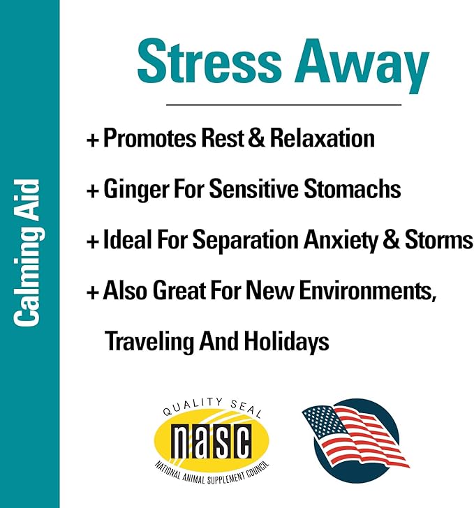 Vet Classics Stress Away Calming, Anxiety Aid for Dogs and Cats – Soft Chew Pet Health Supplement for Dogs, and Cats - Melatonin, Ginger – 65 Soft Chews