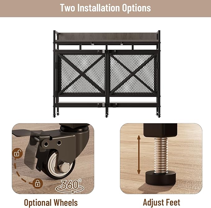 COZPAW 48 Inch Extra Large Furniture Dog Crate | Heavy Duty Wooden Indoor Dog Kennel with Caster Wheels | Decorative Pet House End Table |Light Grey
