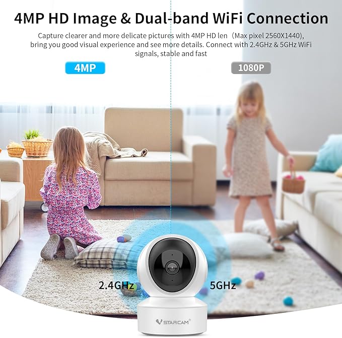 VSTARCAM 720P Wide-Angle One Lens Wireless Indoor Cameras for Home Security, Color Night Vision, Motion Detection, Two-Way Audio