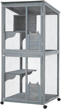 Cat Patio Enclosure, 69" Large Indoor Outdoor Catio Cage with Waterproof Roof, Lockable Wheels, Resting Cabin & Platforms for Multi-Cat Families, Weatherproof Catios
