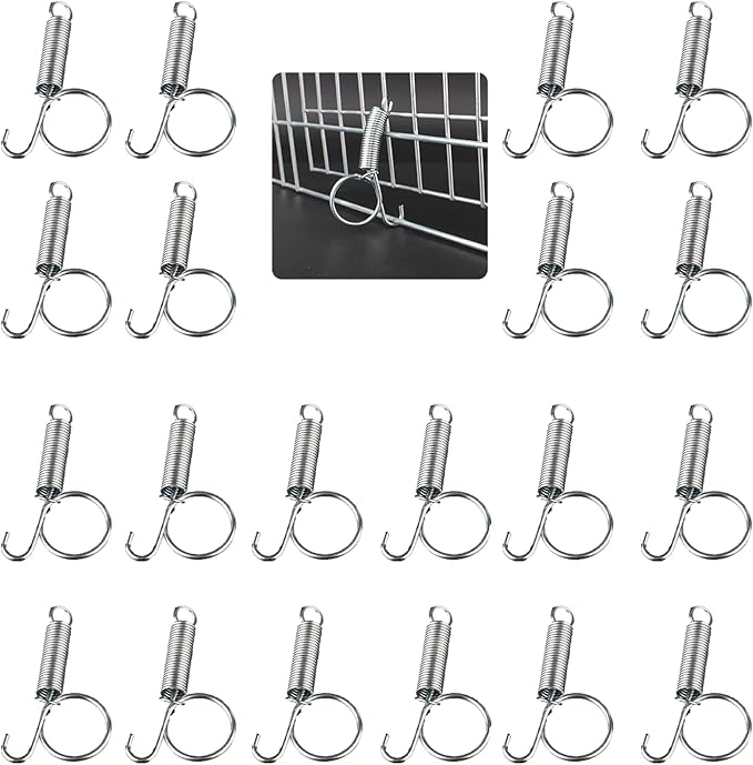 Spring Cage Latch Door Spring Hook Metal Finger for Fixing Rabbit, Dog, Cat, Parrot, Guinea Pig, Bunny, JSM Pet Cage Door(20Packs)