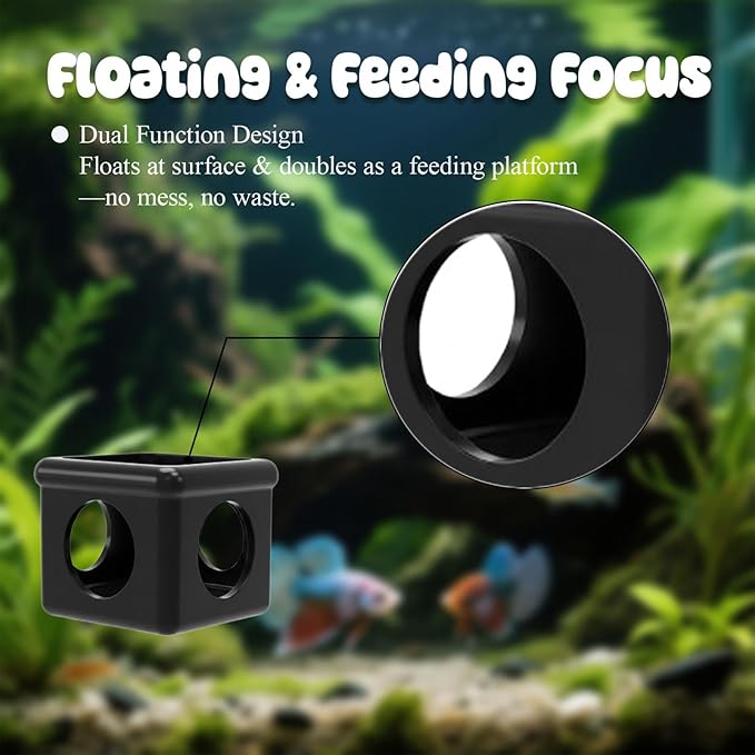 Black Floating Betta Fish Hideout with Round Holes & Window – Floating Cave Hammock, Feeding Platform & Resting Tunnel – Betta Fish Shelter for Nano Tanks, Bowls & Small Aquariums