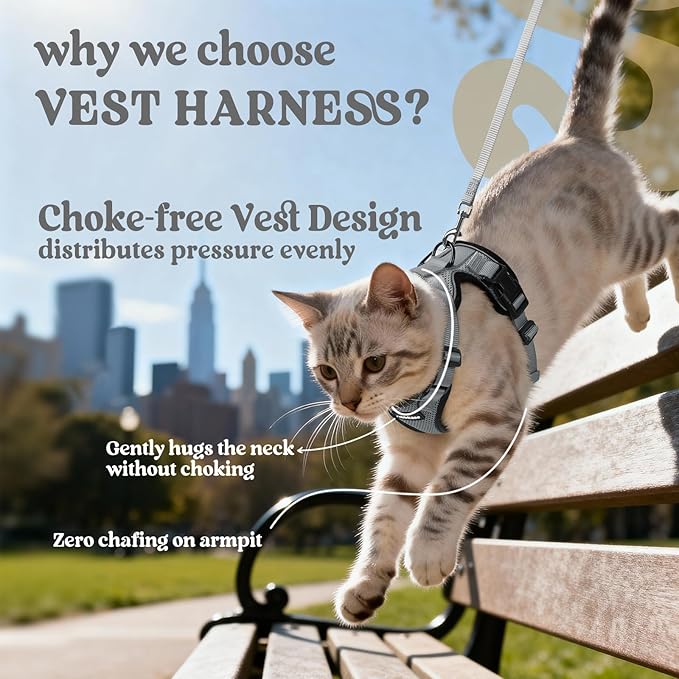 rabbitgoo Cat Harness and Leash for Walking, Escape Proof Soft Adjustable Vest Harnesses for Cats, Easy Control Breathable Reflective Strips Jacket, Grey, XXS