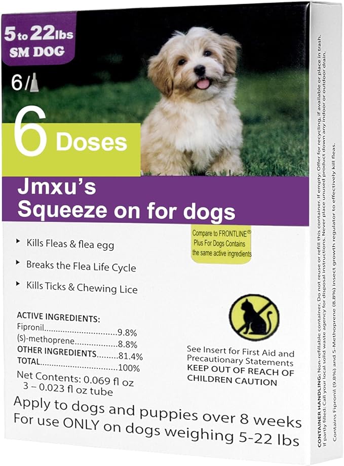 Flea and Tick Prevention for Dogs, Dogs Flea & Tick Treatment with Fipronil, Long-Lasting & Fast-Acting Topical Flea & Tick Control Drops (6 Dose, 5-22lbs)