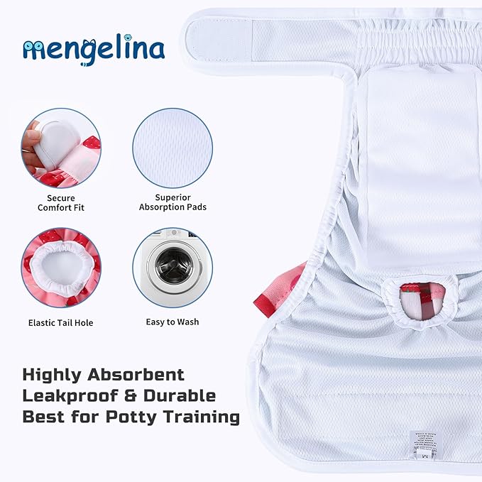 Dog Diapers Female Washable (3 Pack), Reusable Dog Period Diapers Female Doggie Diapers Puppy Diapers Female Dog Diapers for Heat, Incontinence, Excitable Urination,M