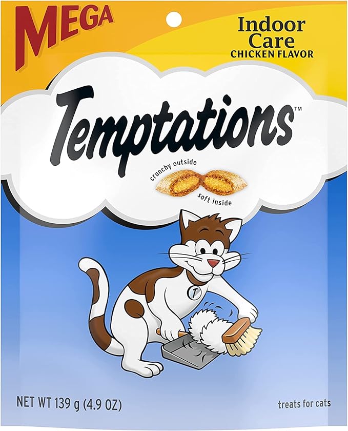 Whiskas Temptations Indoor Care Chicken Flavor Cat Treats, 4.9 oz Pouch, 3 Pack