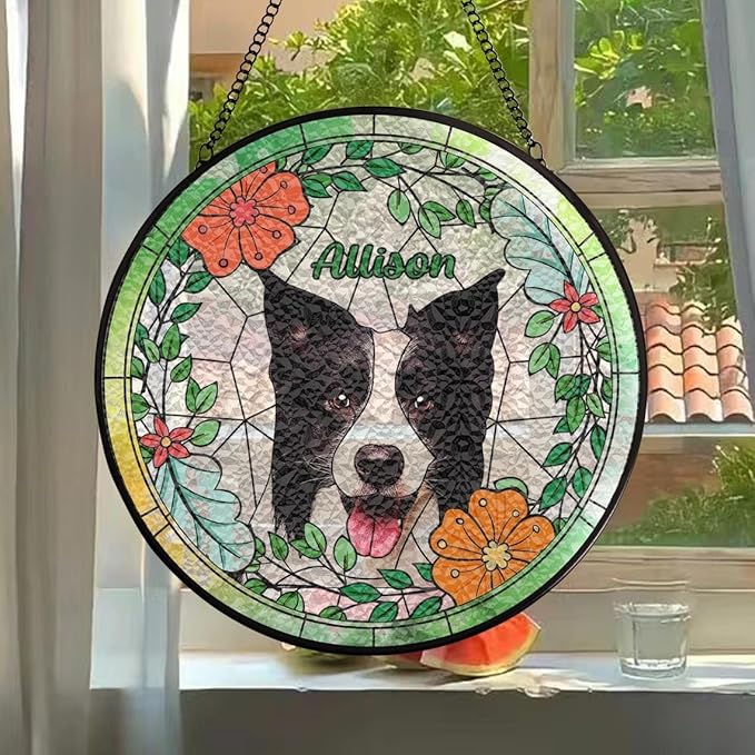 Custom Dog Portrait Stained Glass Catcher, Pet Memorial Stained Glass Photo Catcher, Staineds Glass Dog Memorial, Loss of Dogs Sympathy Gift Personalized, Pet Loss Gifts /9