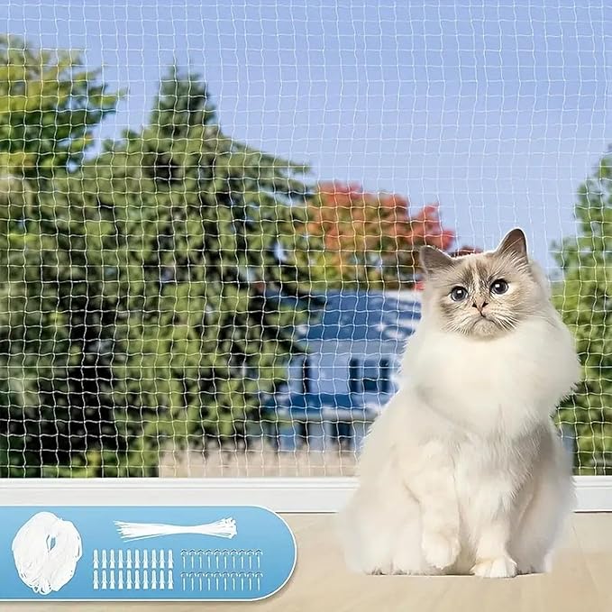 Cat Balcony Net Multifunction with Hook Nylon Reinforced Balcony Screen Pet Safety Net for Dorm Stair Stairs- 2x1.5m